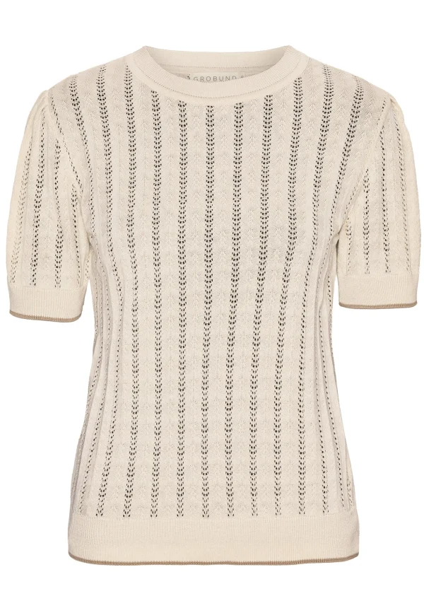 GROBUND Almine tee - den i beige med kontrastkant