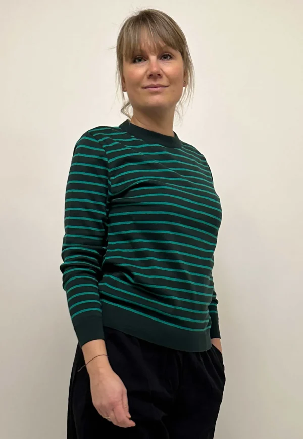 GROBUND Marie strik bluse - den i mørkegrøn med striber
