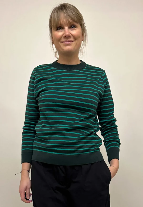 GROBUND Marie strik bluse - den i mørkegrøn med striber